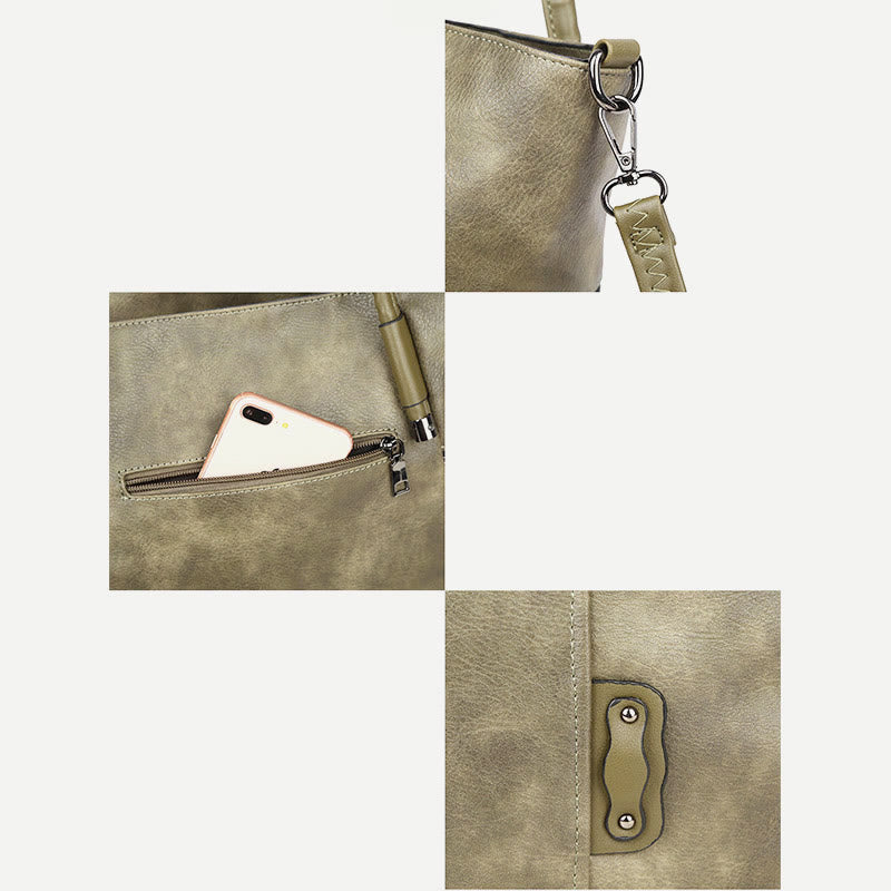 Tragetasche für Damen, Vintage, große Kapazität, Handtasche aus PU-Leder