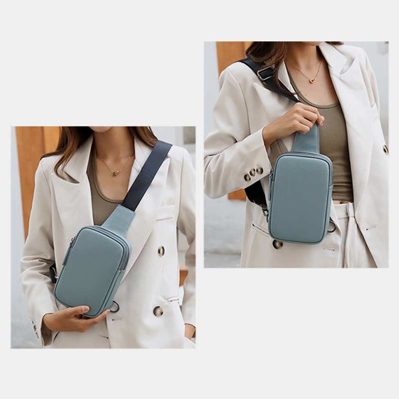 Schultertasche aus echtem Leder mit doppeltem Reißverschluss für Damen, wasserdichte Umhängetasche für Handys