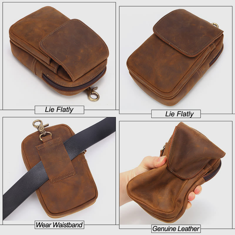 Gürteltasche für Herren, Retro-Stil, echtes Leder, zum Aufhängen, EDC-Tasche