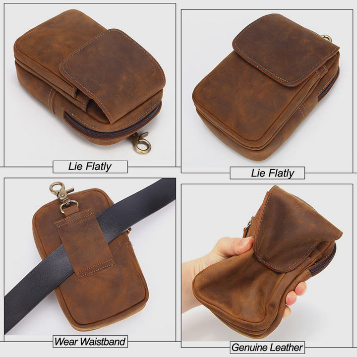Gürteltasche für Herren, Retro-Stil, echtes Leder, zum Aufhängen, EDC-Tasche