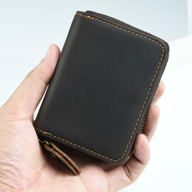 Retro Kurze Brieftasche Aus Echtem Leder Mehrere Slots Orgel
