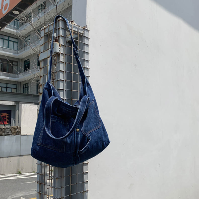 Denim-Einkaufstasche für Damen, große Kapazität, Umhängetasche - image 8