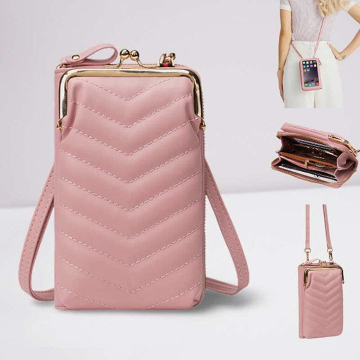 Kleine Crossbody-Handy-Geldbörse für Damen aus gestepptem Leder