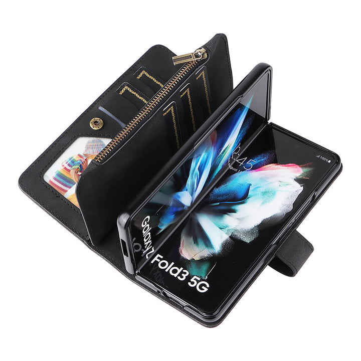 2-in-1-Geldbörsenhülle Handyhülle für Samsung Z Fold 3 4 Armband Reißverschluss Kartenhalter