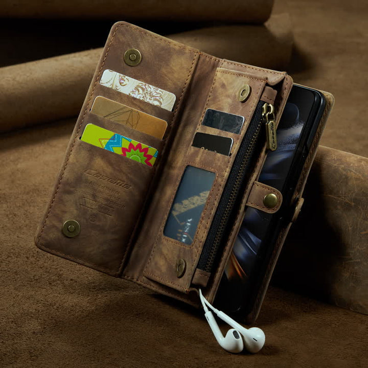 Robuste magnetische Leder-Brieftaschenhülle für Z Fold 4 mit Handschlaufe