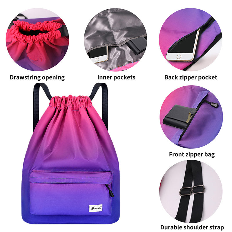Wasserdichter Nylon-Rucksack mit großer Kapazität und Kordelzug für Sport, Schwimmen, Yoga