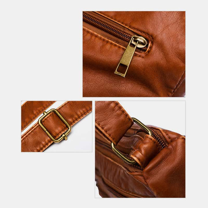 Umhängetasche aus weichem Leder mit zwei Fächern, Retro-Handtasche für Damen