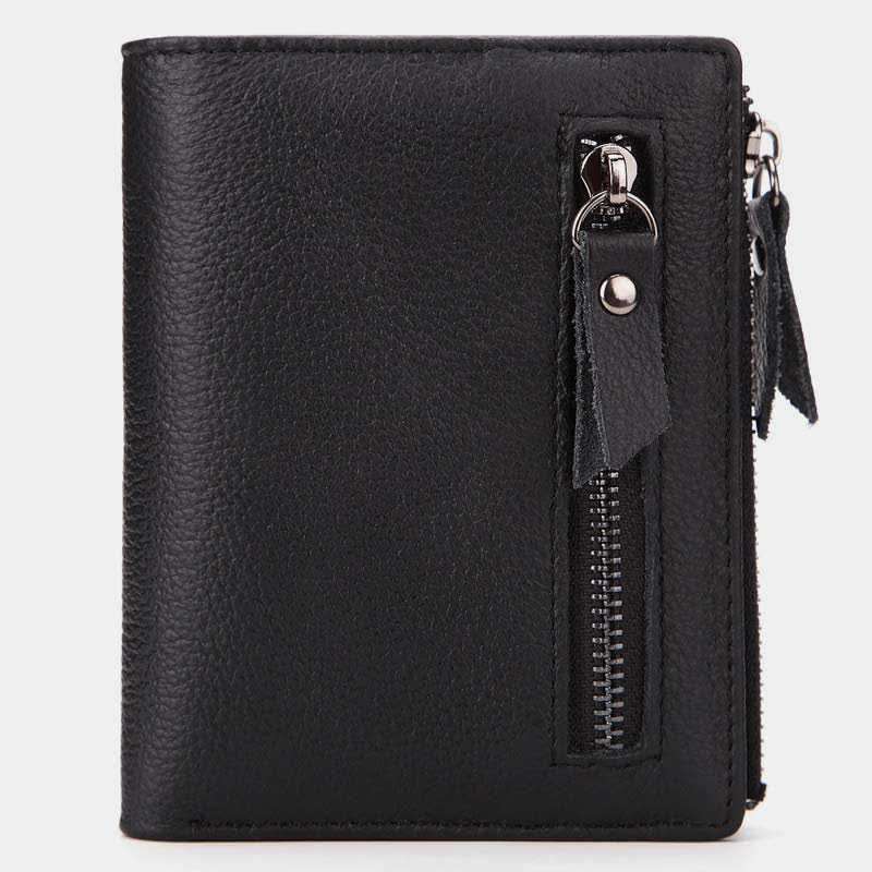 Bifold-Geldbörse für Herren aus echtem Leder mit Kartenhalter und doppeltem Reißverschlussfach