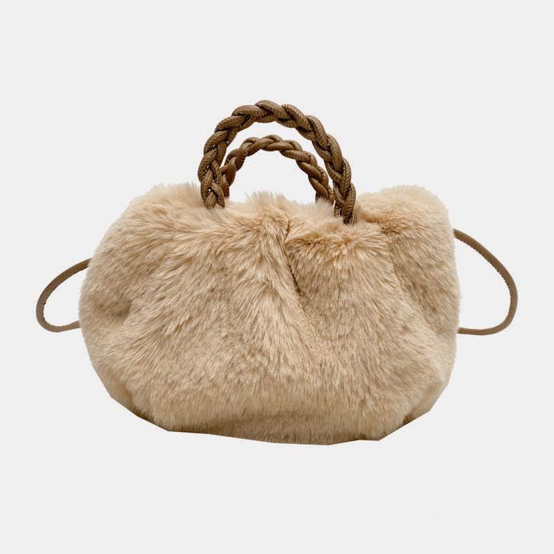 Damen Kunstpelz Winter Handtasche Schultertasche Top Griff Satchel Handtasche