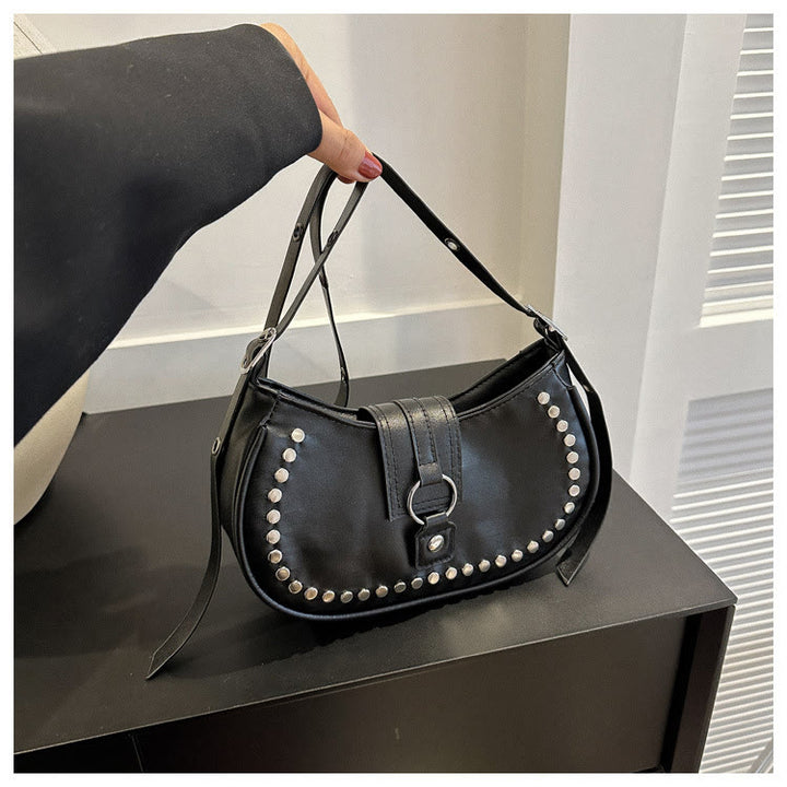 Nieten-Umhängetasche für Damen, minimalistisch, Punk, klassische Geldbörse