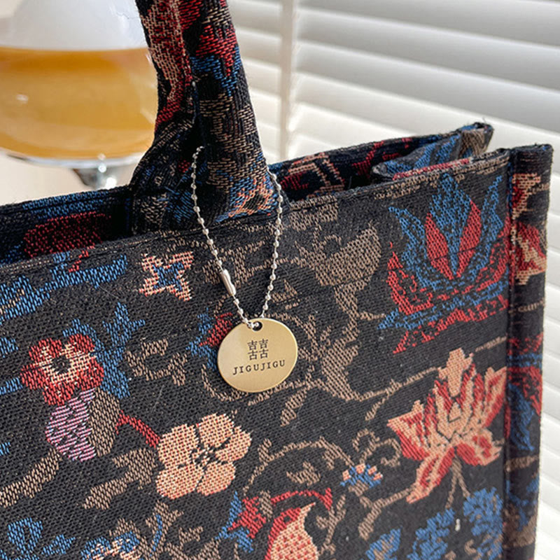 Einkaufstasche für Damen, einfache Retro-Handtasche mit großer Kapazität und Blumenmotiv
