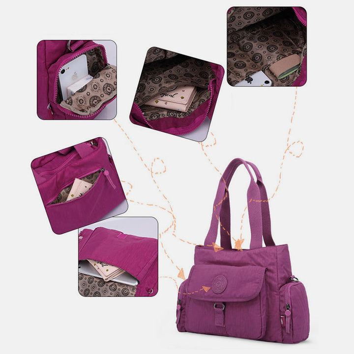 Damen Umhängetasche, leichte Schultertasche aus Nylon mit mehreren Taschen und Reißverschluss