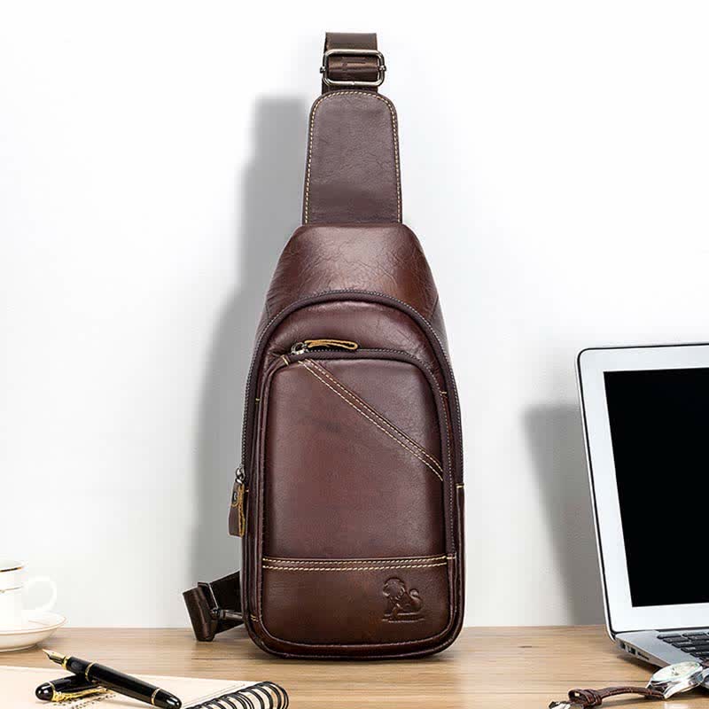 Rindsleder Leder wasserdicht Casual Sling Bag Daypack Schulter Brust Tasche