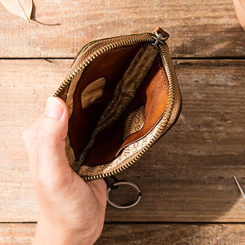 Geldbörse aus echtem Leder für Damen, mit Reißverschluss, Geldbörse