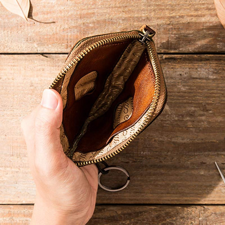 Geldbörse aus echtem Leder für Damen, mit Reißverschluss, Geldbörse