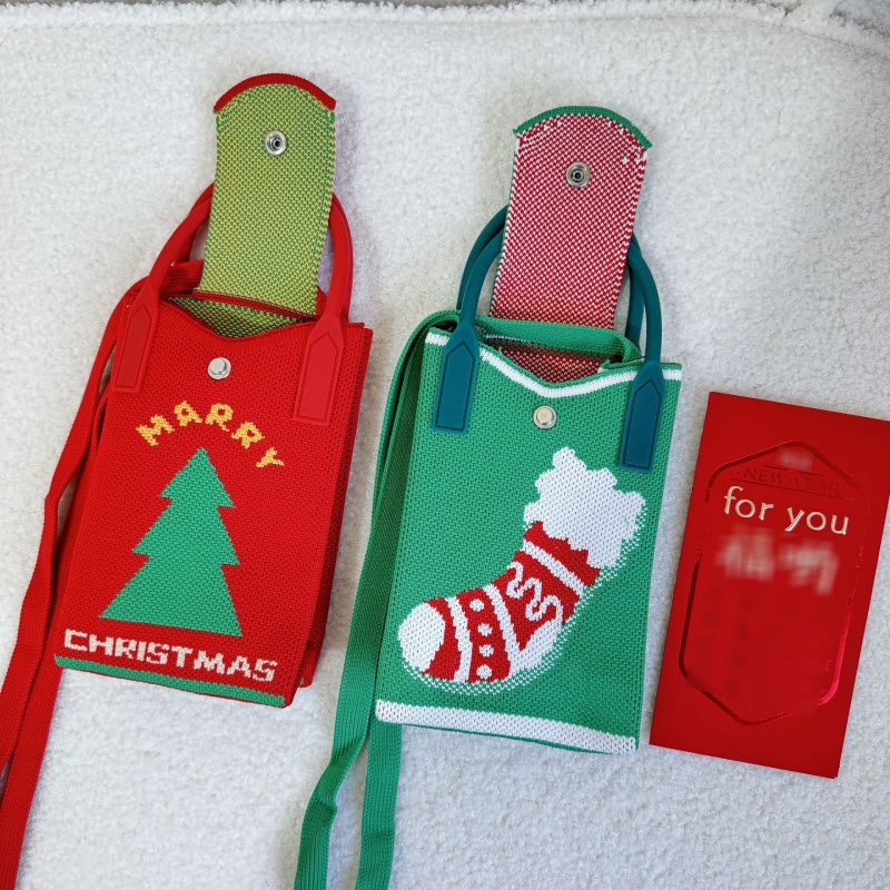 Handytasche im Weihnachtsstil für Damen, gestrickte Umhängetasche