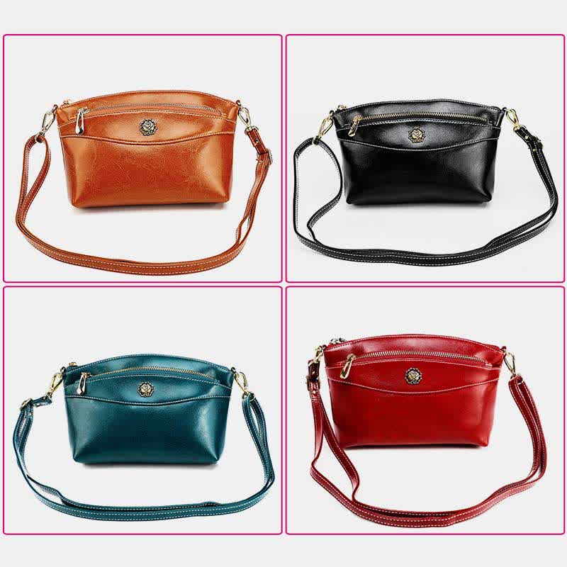 Retro-Umhängetasche aus echtem Leder für Damen, geräumige kleine Handytasche
