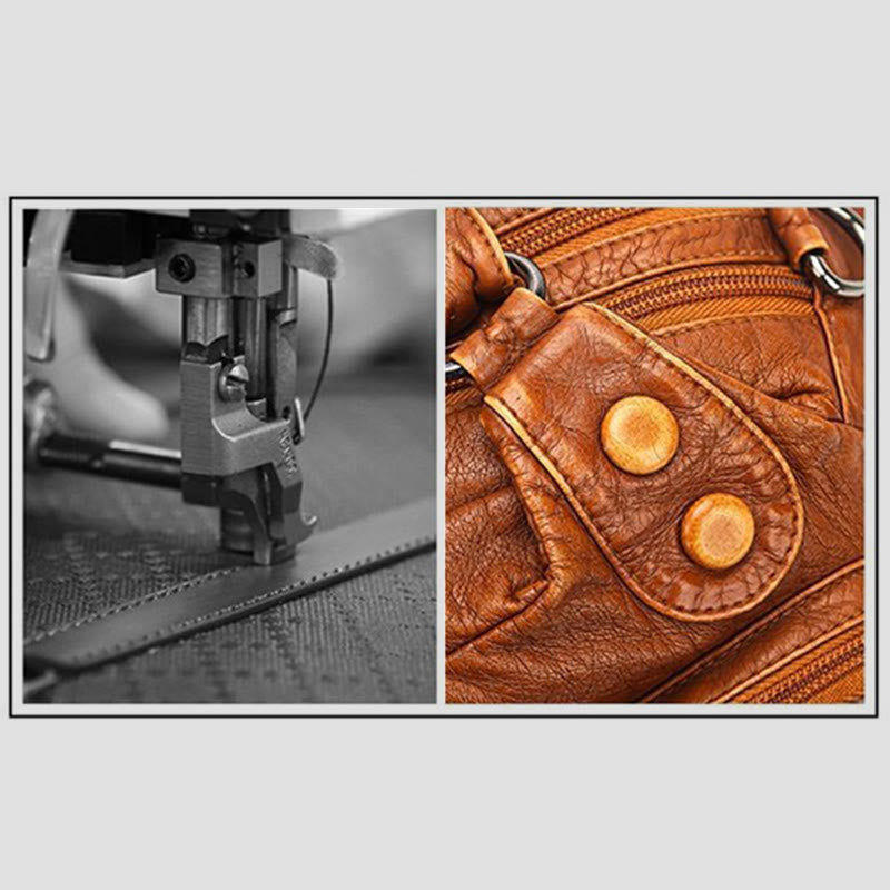 Tragetasche für Damen, Vintage, genietete Umhängetasche aus Leder mit mehreren Taschen