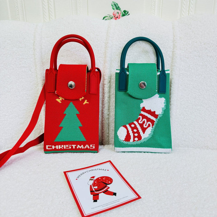 Handytasche im Weihnachtsstil für Damen, gestrickte Umhängetasche