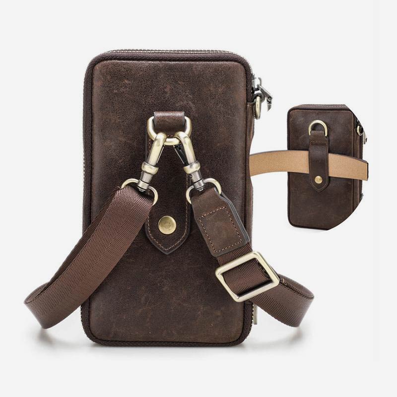 Multifunktionale Vintage-Tasche aus echtem Leder mit großem Fassungsvermögen und Schultergurt 
