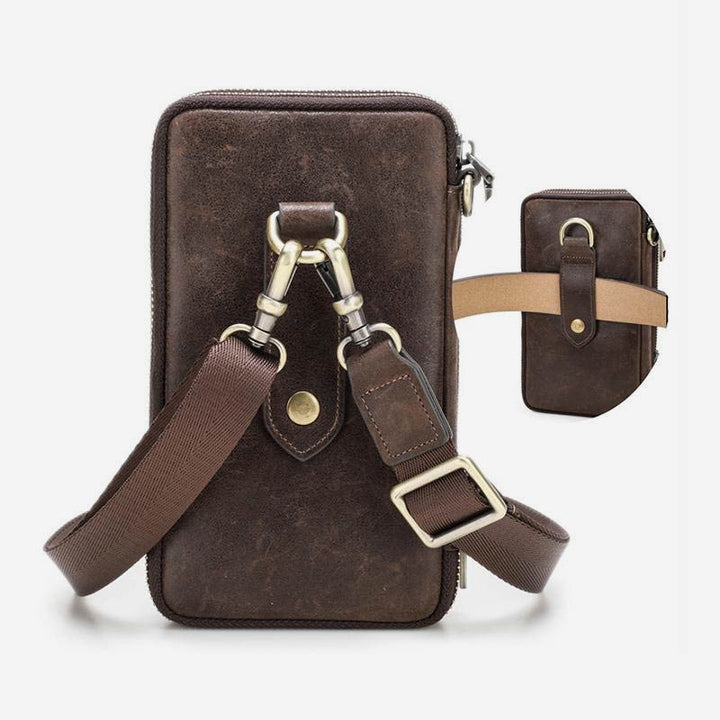 Multifunktionale Vintage-Tasche aus echtem Leder mit großem Fassungsvermögen und Schultergurt 