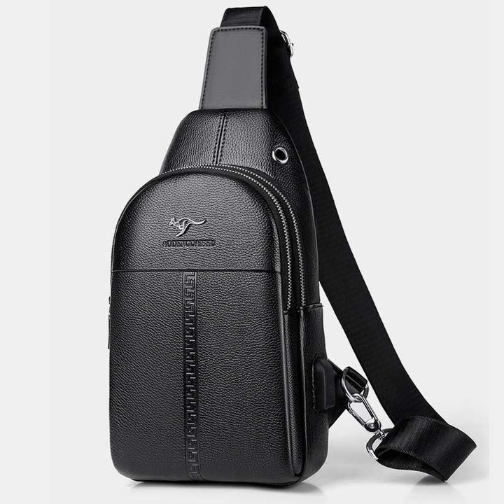 Sling Bag für Herren, schwarzes Leder, lässige Einkaufs-Umhängetasche