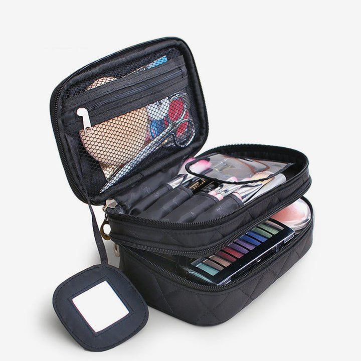 Wasserdichte Make-up-Tasche mit zwei Fächern, tragbare Aufbewahrungstasche aus Nylon