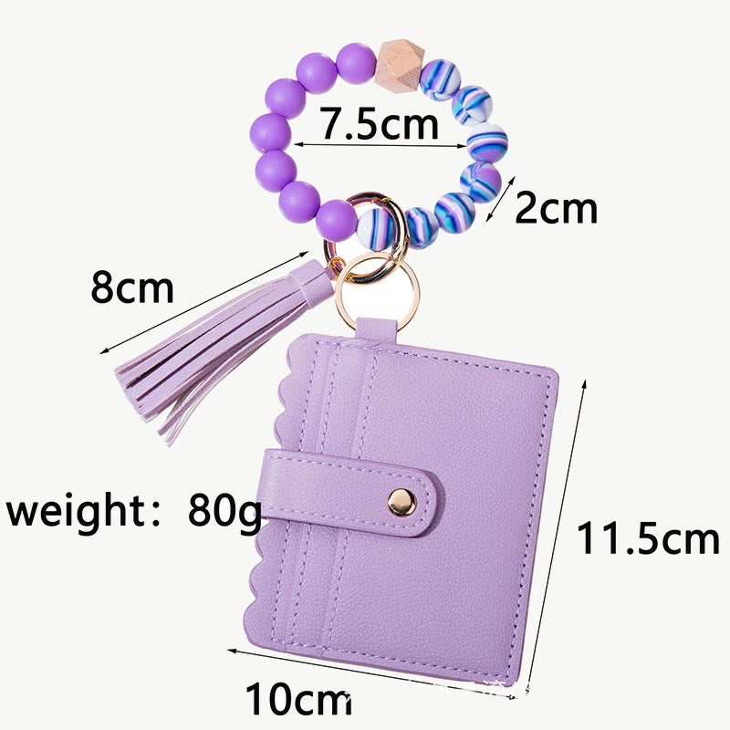 Leder-Kartenhalter für Damen, Silikonperlen-Armband mit Anhänger