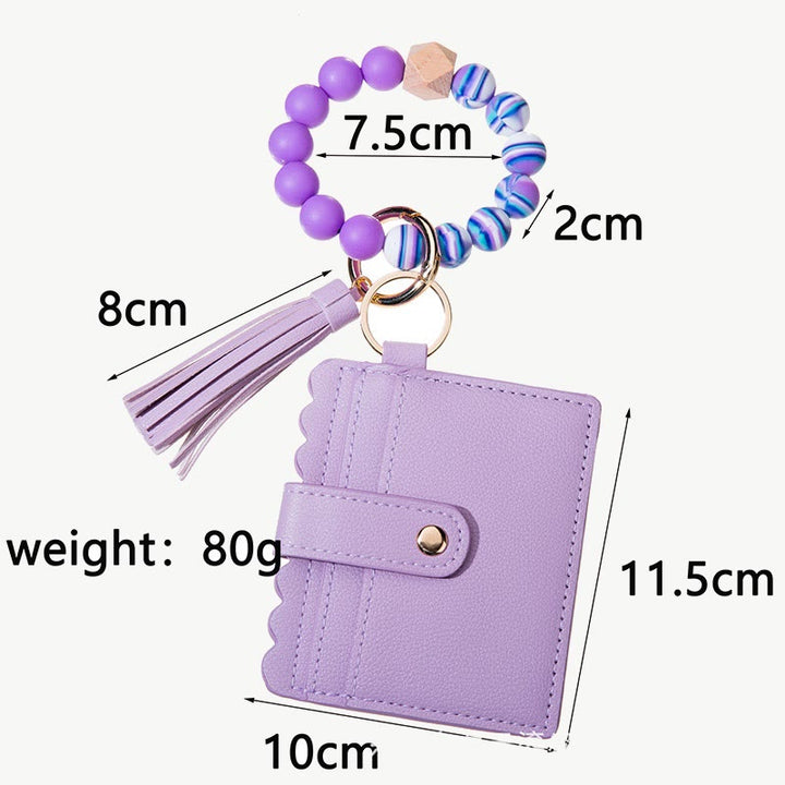 Leder-Kartenhalter für Damen, Silikonperlen-Armband mit Anhänger