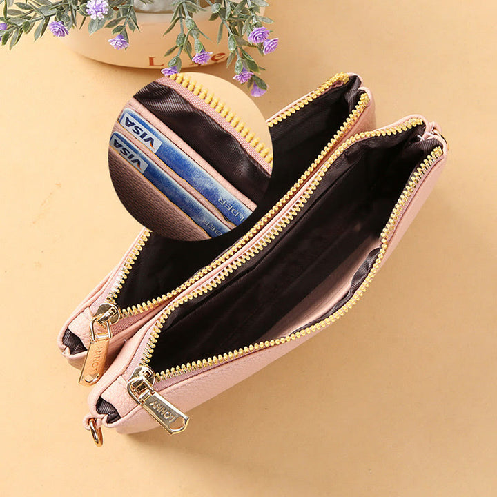 Handytasche mit zwei Fächern für Damen, multifunktionale Umhängetasche aus Leder