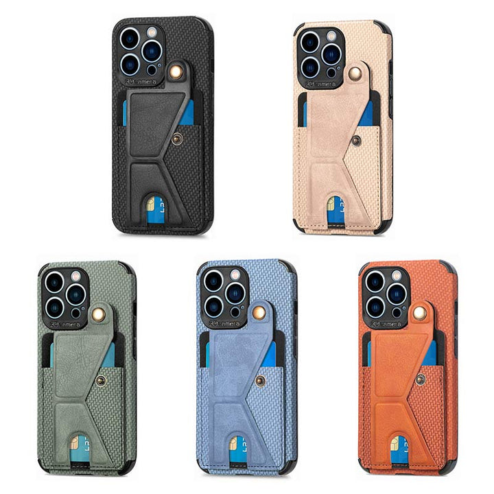 Stoßfeste, staubdichte Leder-Telefonhülle für iPhone mit Kartensteckplatz und Ständer
