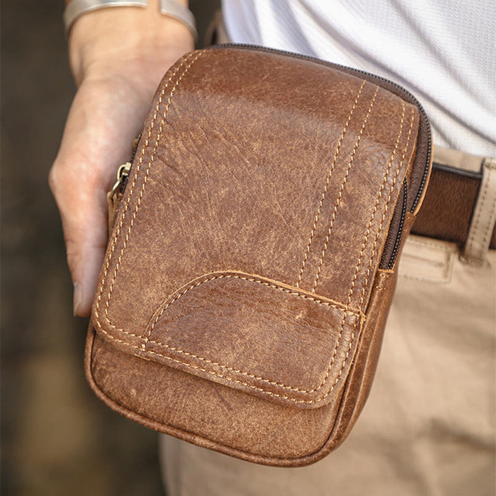 Gürteltasche für Herren, für den täglichen Gebrauch im Freien, Retro-Gürtelschlaufen aus echtem Leder