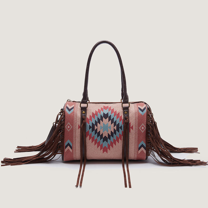 Vintage Handgewebte Boho Tote Tasche mit Quaste und Henkel und Umhängegurt