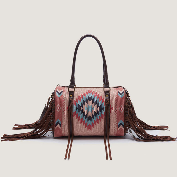 Vintage Handgewebte Boho Tote Tasche mit Quaste und Henkel und Umhängegurt