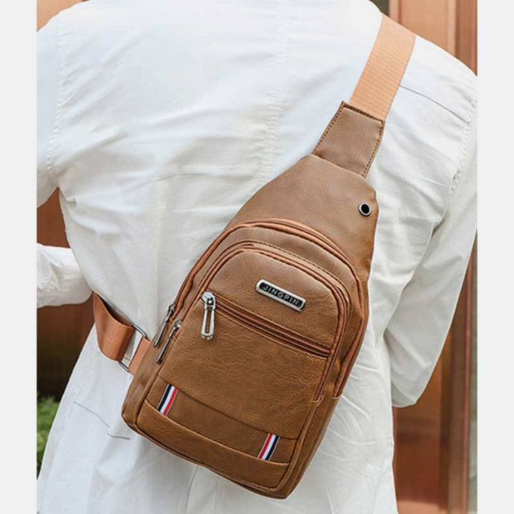 Sling Bag für Herren, wasserdichte Business-Umhängetasche aus braunem Leder