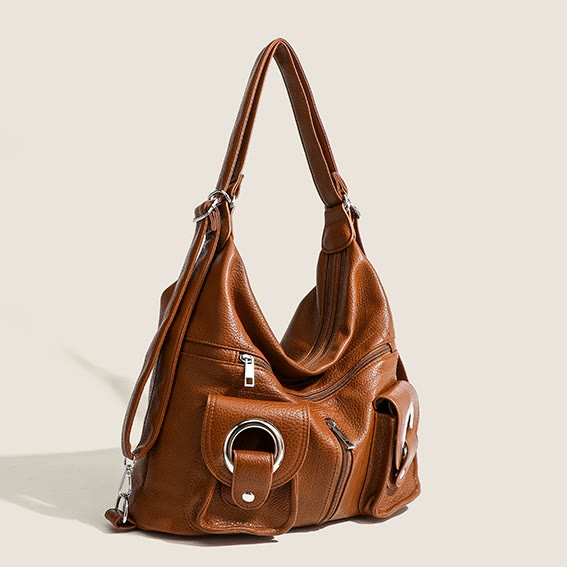 Umwandelbarer Rucksack aus weichem Leder mit zwei Fächern für Damen