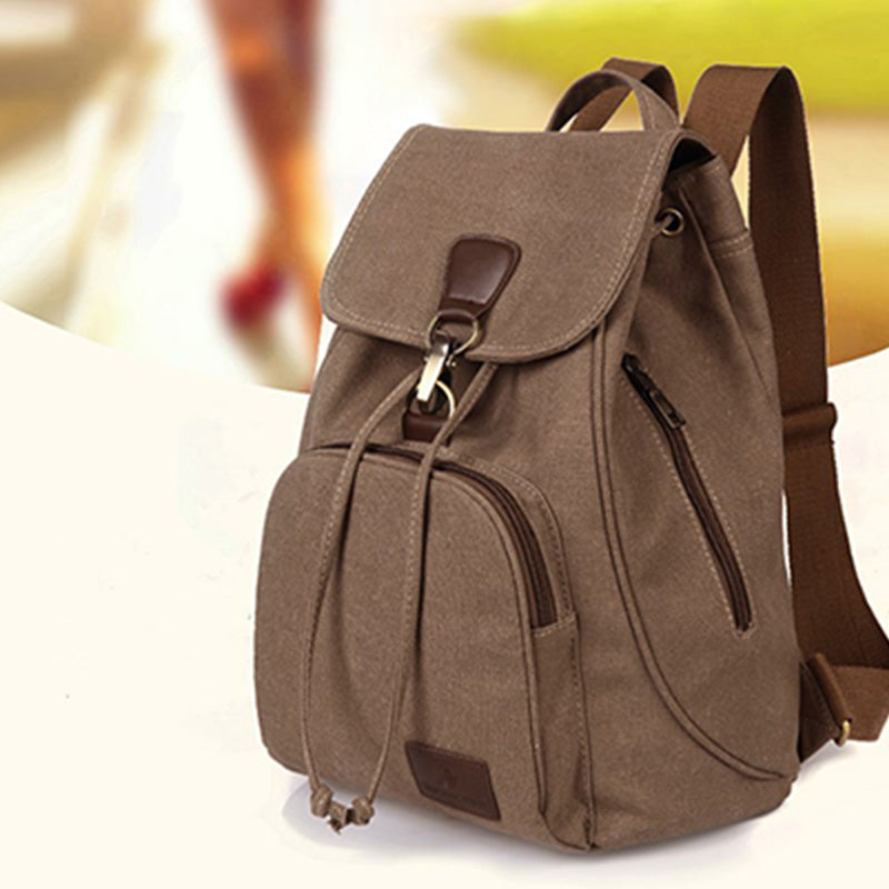 Canvas-Rucksack für Damen und Mädchen, Vintage-Stil, mit Kordelzug, für die Schule, Reisen