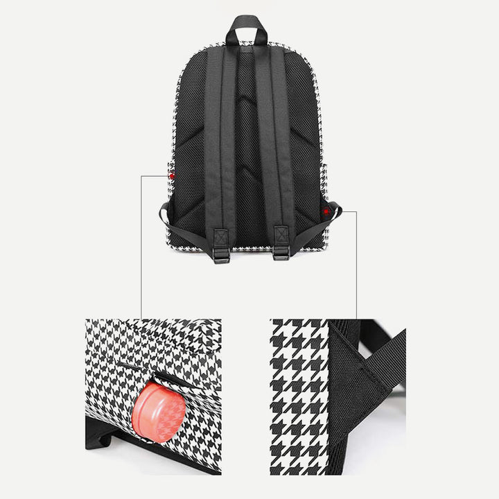 Rucksack mit Hahnentrittmuster, College-/Schulrucksack für Damen, Reise-Tagesrucksack, passend für 15,6 Zoll Laptop