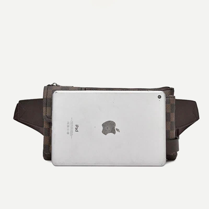 Gürteltasche für Herren, Leder, kariert, Reise-Umhängetasche, Brusttasche