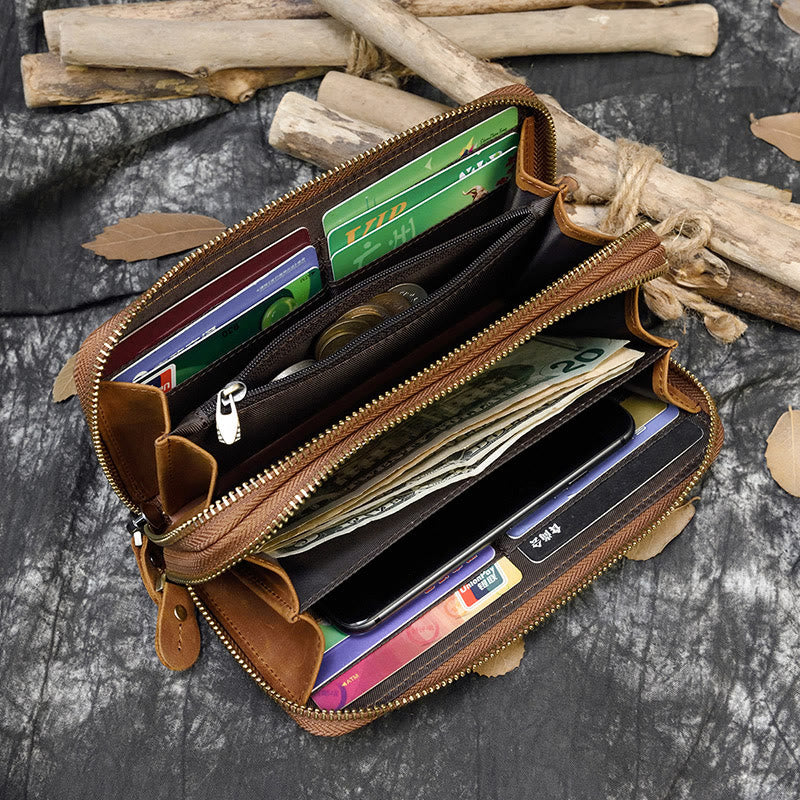 Lange Geldbörse für Herren aus echtem Leder, Retro, lässige Clutch