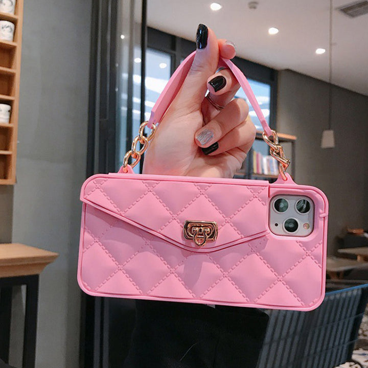 Handtaschenhülle mit Kartenhalter für iPhone, Silikon, stoßfeste Luxus-Telefontasche