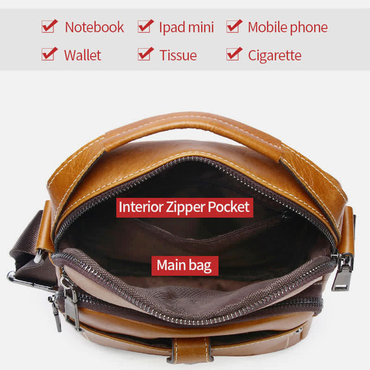 Kleine Umhängetasche aus Leder für Herren, Retro-Arbeits- und Business-Schulterhandtasche