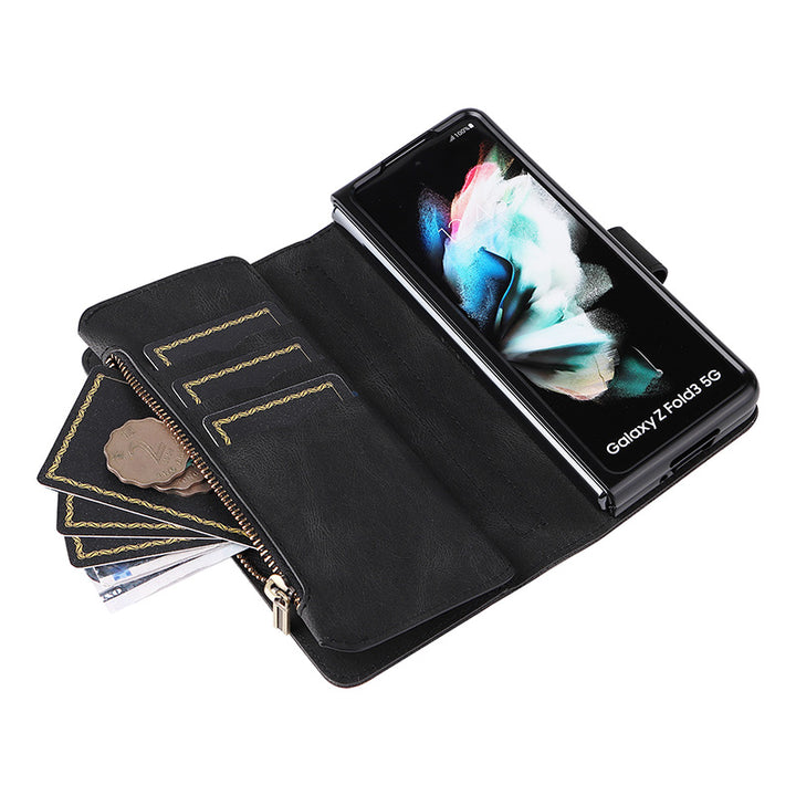 2-in-1-Geldbörsenhülle Handyhülle für Samsung Z Fold 3 4 Armband Reißverschluss Kartenhalter