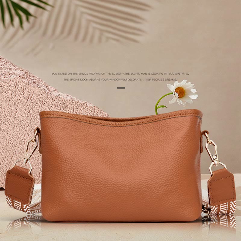 Umhängetasche für Damen, einfarbig, mit Litschi-Muster, Ledertasche