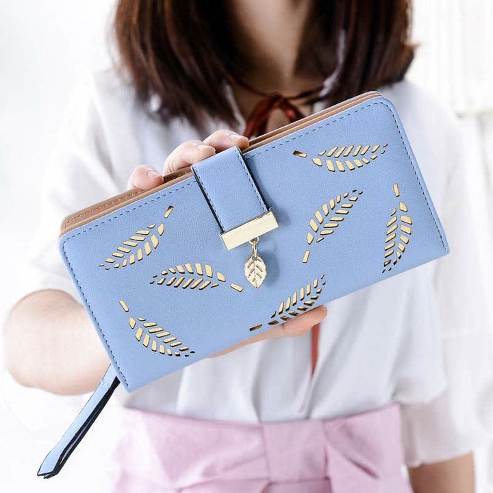 Große Ledergeldbörse für Damen, ausgehöhlt, lang, Clutch