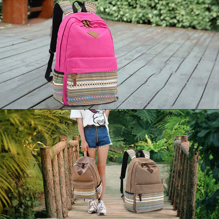 Rucksack für Frauen Bunter Streifen Benutzerdefinierter Canvas Student Sport Daypack