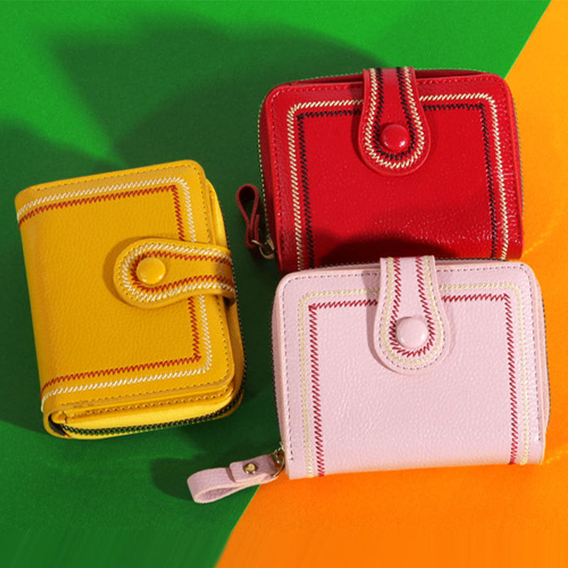 Süße kleine Geldbörse für Mädchen, kurzer Retro-Kartenhalter mit Reißverschluss