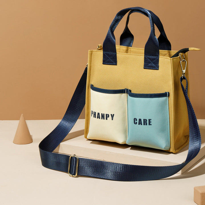 Funktionelle Handtasche, Tote Mommy Bag, Schultertasche mit mehreren Taschen und Umhängegurt