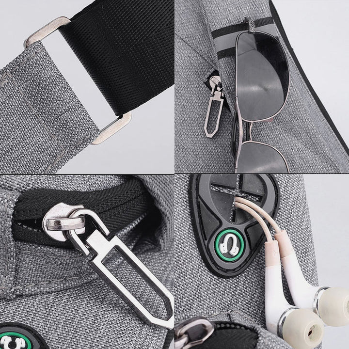 Wasserdichte, leichte, multifunktionale, stahlsichere Schultertasche mit Kopfhöreranschluss