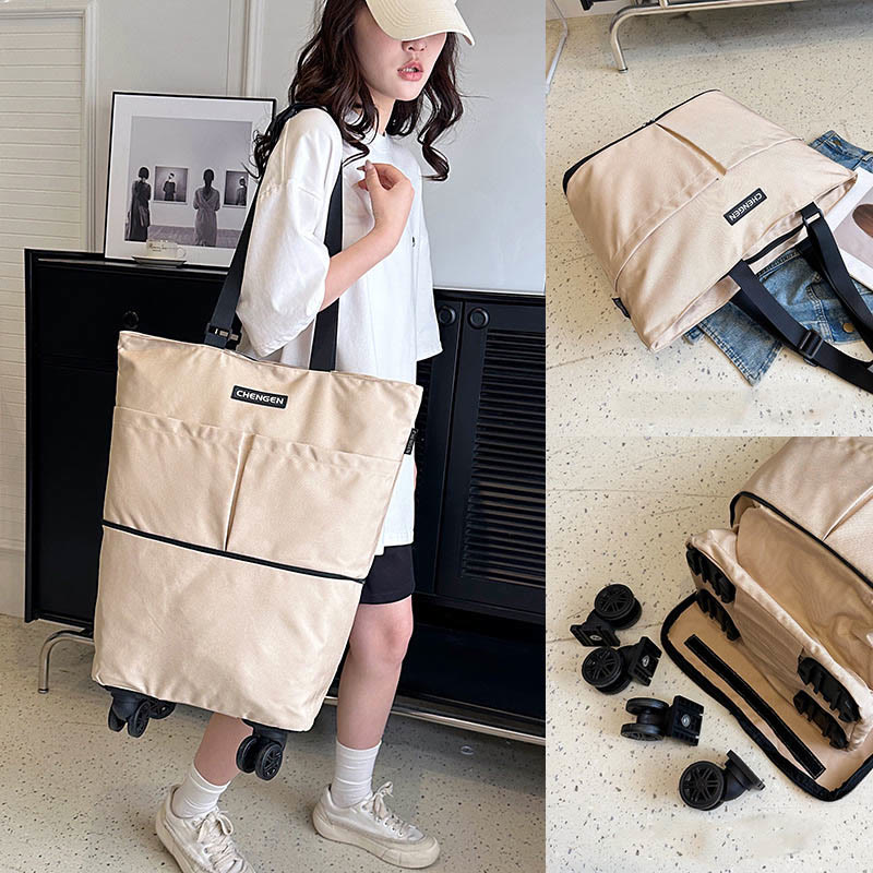 Supermarkt Rolling Tote Abnehmbare Faltbare Räder Schulter Handtasche Für Frauen